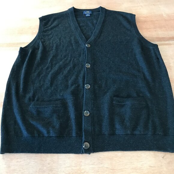 Brooks Brothers 346 100% Merino Wool Vest Cardigan Men XXL Black Button Up 17849 - Picture 1 of 12